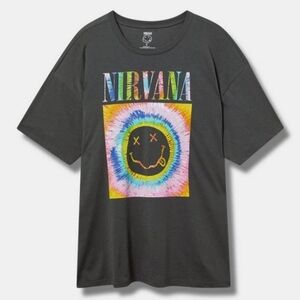 NIRVANA Gray Tee with Colorful Smiley Face Graphic
